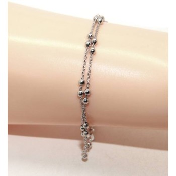 RMB|Bracciale uomo donna argento 925 lavorazione a rosario doppia catena palline 3mm 16-19,50 cm