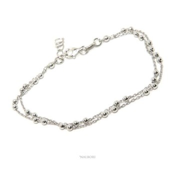 RMB|Bracciale uomo donna argento 925 lavorazione a rosario doppia catena palline 3mm 16-19,50 cm NALBORI