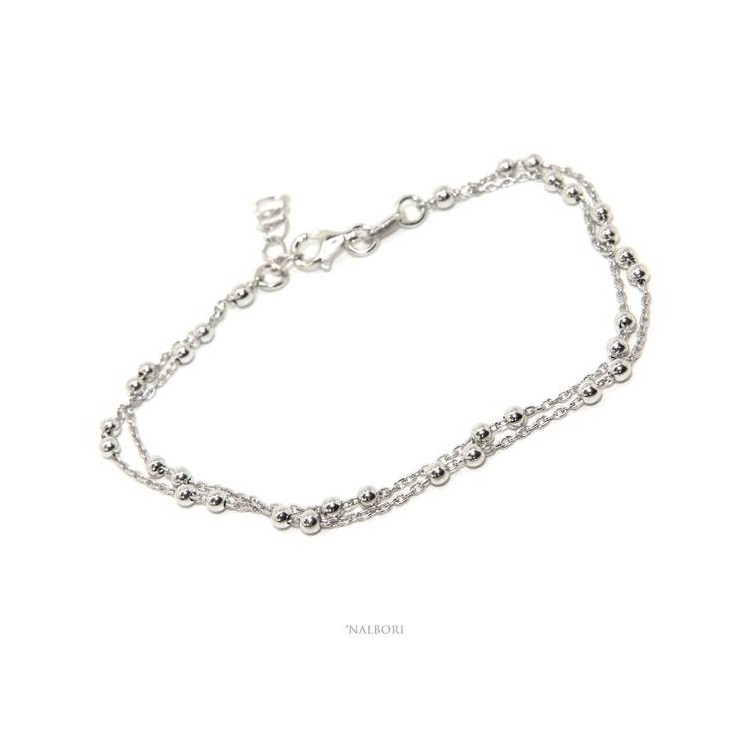 RMB|Bracciale uomo donna argento 925 lavorazione a rosario doppia catena palline 3mm 16-19,50 cm NALBORI