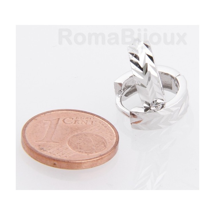 RMB|Argento 925 : orecchini massicci a scattino uomo o donna diamantati sfaccettati piccoli 13 mm(un paio)