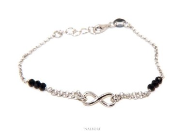 RMB|NALBORI Bracciale donna Argento 925 cristallo nero tris con infinito 16 - 18,50