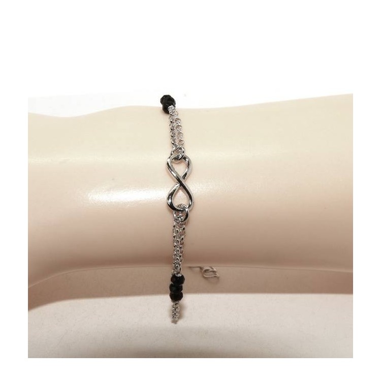 RMB|NALBORI italy Woman bracelet Silver 925 three-black crystal with infinity 16 - 18.50