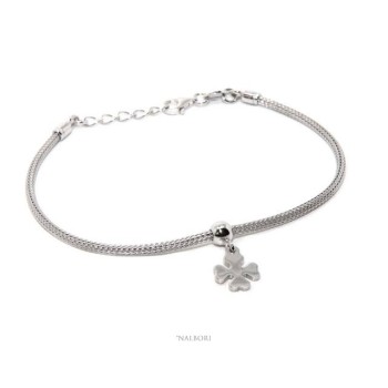 RMB|Bracelet 925 silver fox tail cable for woman or man pendant four leaf clover cm 16 - 19.50