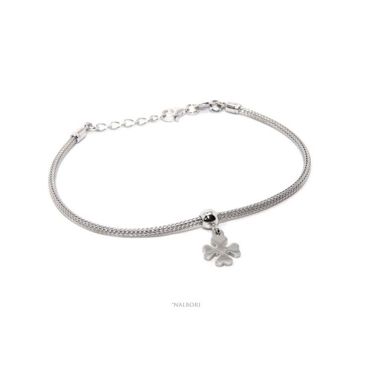 RMB|Bracelet 925 silver fox tail cable for woman or man pendant four leaf clover cm 16 - 19.50