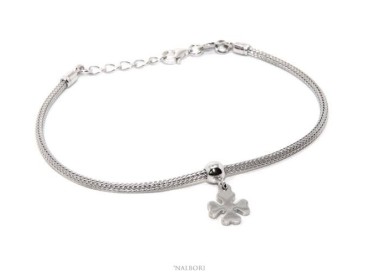 RMB|Bracelet 925 silver fox tail cable for woman or man pendant four leaf clover cm 16 - 19.50