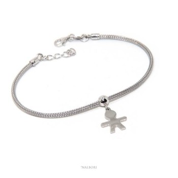 RMB|Bracciale Argento 925 fox tail cavetto per donna o uomo ciondolo bambino cm 16 - 19,50 NALBORI