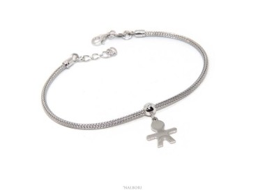 RMB|Bracciale Argento 925 fox tail cavetto per donna o uomo ciondolo bambino cm 16 - 19,50 NALBORI
