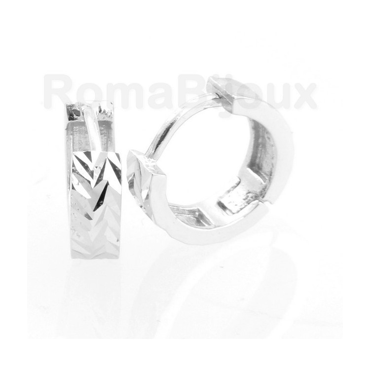 RMB|Silver 925/oo : earrings massive cliquet man or woman diamond faceted small 13 mm (one pair)