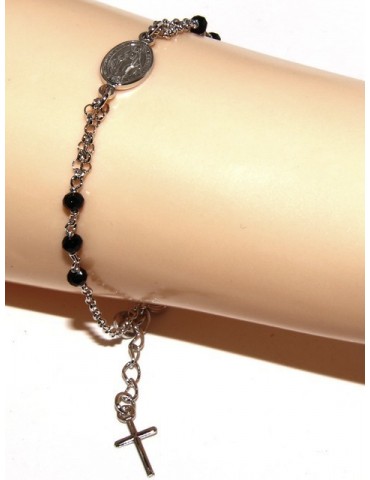 Rosary bracelet male female 925 miraculous Madonna, cross and black crystal 16.00 18.50 cm