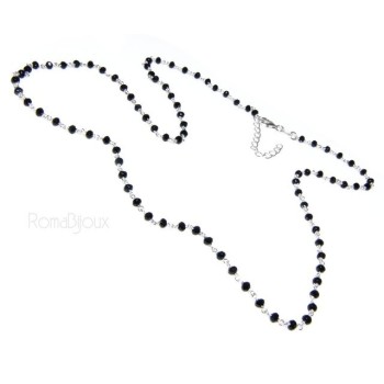 RMB|Collana Rosario uomo Argento 925 Con cristallo nero croce e madonna 66 cm