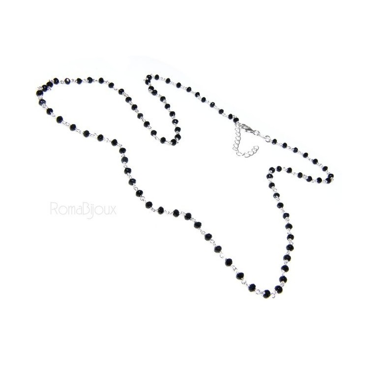 RMB|Collana Rosario uomo Argento 925 Con cristallo nero croce e madonna 66 cm