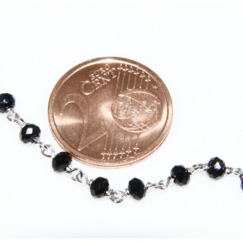 RMB|Collana Rosario uomo Argento 925 Con cristallo nero croce e madonna 66 cm