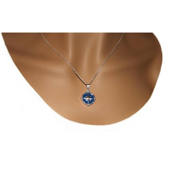 RMB|Collana uomo forzatina argento 925 con pendente rosa dei venti smalto blu