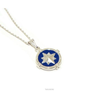 RMB|Collana uomo forzatina argento 925 con pendente rosa dei venti smalto blu NALBORI