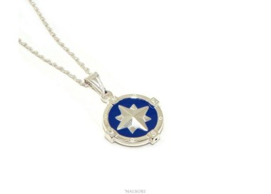RMB|Collana uomo forzatina argento 925 con pendente rosa dei venti smalto blu NALBORI