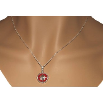 RMB|Collana uomo forzatina argento 925 con pendente rosa dei venti smalto rosso