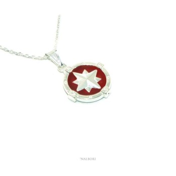 RMB|Sterling silver fortified man necklace with red enamel rose wind pendant