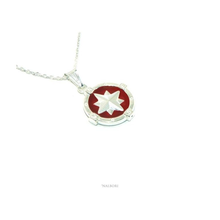 RMB|Sterling silver fortified man necklace with red enamel rose wind pendant