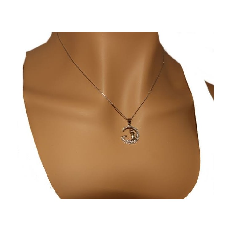 RMB|NALBORI Argento 925 : Collana Collier donna veneziana con ciondolo gatto luna 19mm