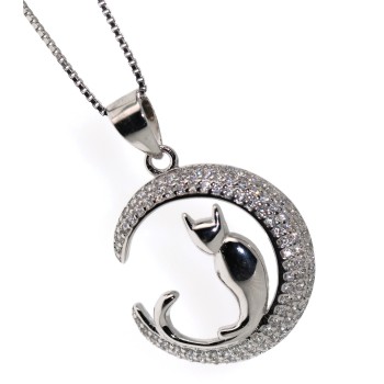 RMB|Collana gatto luna argento 925 ciondolo 19mm donna NALBORI