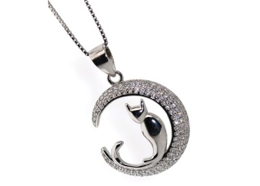 RMB|necklace collier Silver 925 pendant moon cat 19mm NALBORI brand original