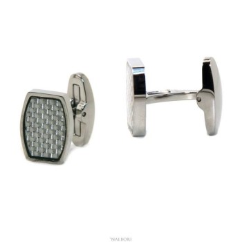 RMB|NALBORI men's shirt cufflinks rectangular stainless steel with weft