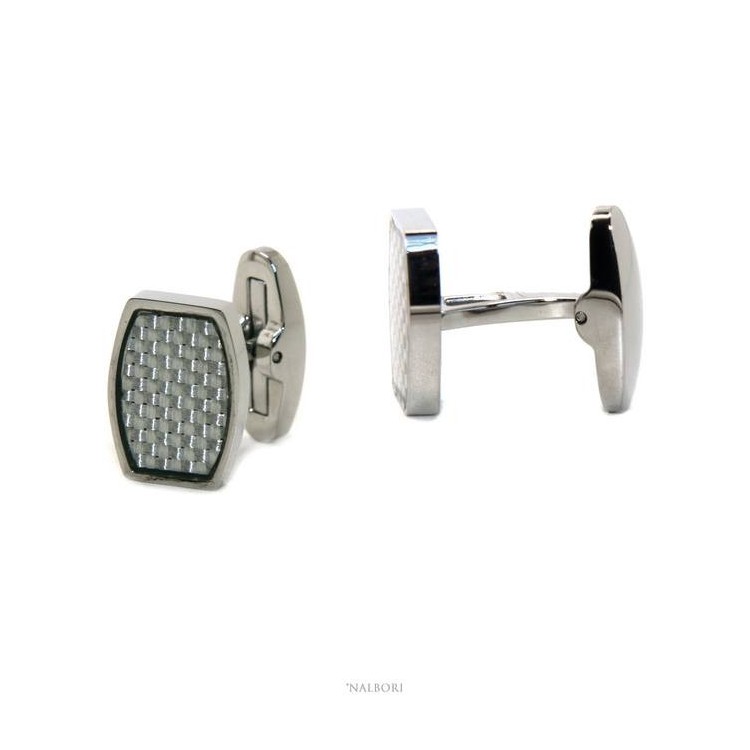 RMB|NALBORI men's shirt cufflinks rectangular stainless steel with weft