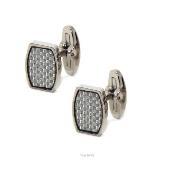 RMB|552735 NALBORI men's shirt cufflinks rectangular stainless steel with weft