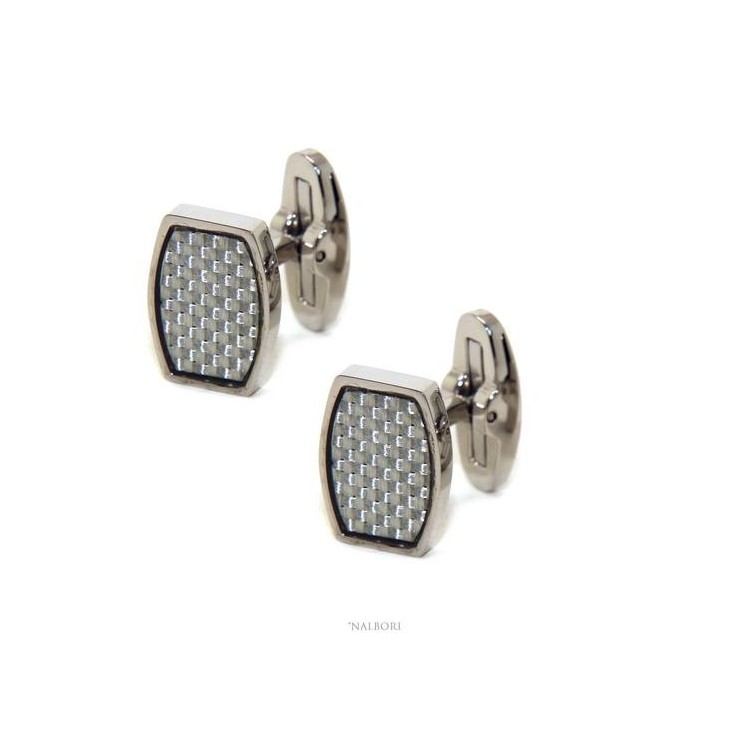 RMB|552735 NALBORI men's shirt cufflinks rectangular stainless steel with weft