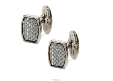 RMB|552735 NALBORI men's shirt cufflinks rectangular stainless steel with weft
