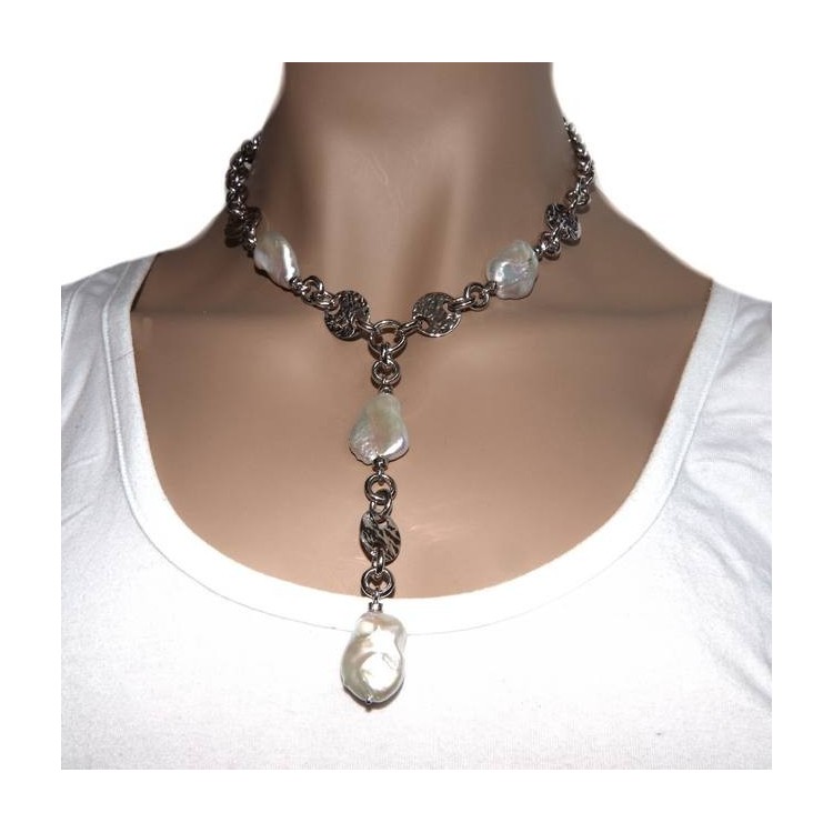 RMB|Necklace 925 silver necklace for women with large natural baroque pearls