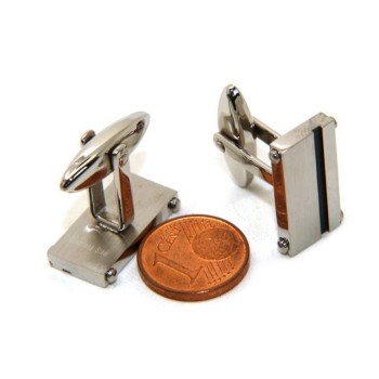 RMB|NALBORI men's cufflinks for men rectangular stainless steel with black satin-finish band