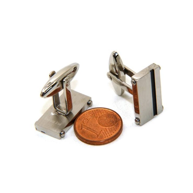 RMB|NALBORI men's cufflinks for men rectangular stainless steel with black satin-finish band