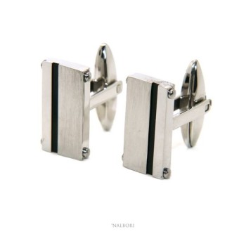 RMB|NALBORI men's cufflinks for men rectangular stainless steel with black satin-finish band