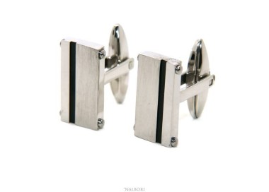 RMB|NALBORI men's cufflinks for men rectangular stainless steel with black satin-finish band