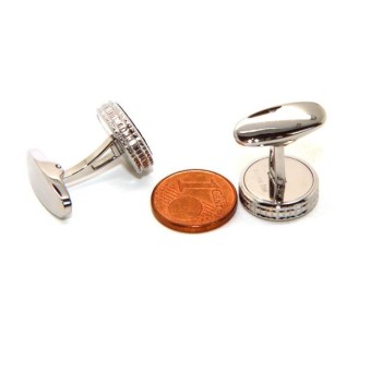 RMB|NALBORI shirt cufflinks for men with round buttons in steel and black imitation leather
