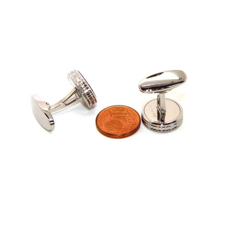 RMB|NALBORI shirt cufflinks for men with round buttons in steel and black imitation leather