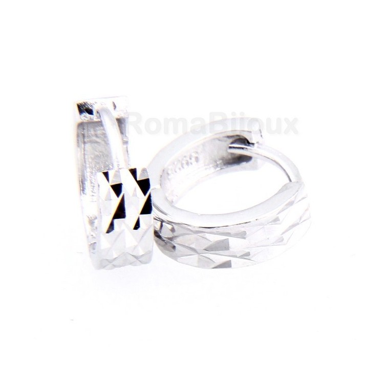 RMB|Silver 925: earrings massive cliquet woman and diamond faceted small 13 mm (one pair)