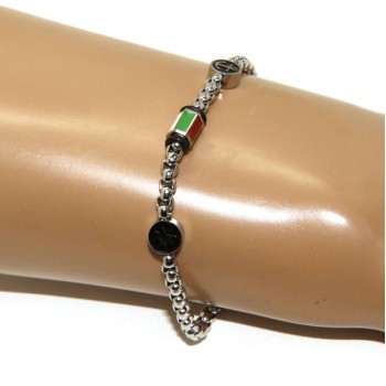 RMB|Steel bracelet man woman anallergic still wind rose Italian flag enamel 19 cm