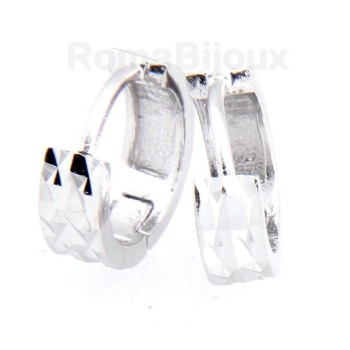 RMB|Argento 925 : orecchini massicci a scattino uomo e donna diamantati sfaccettati piccoli 13 mm (un paio)