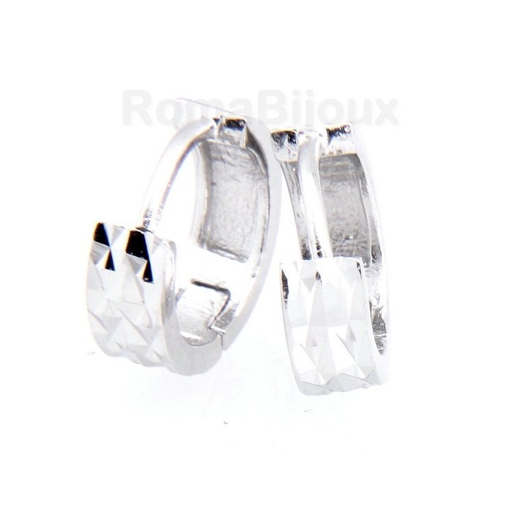 RMB|Argento 925 : orecchini massicci a scattino uomo e donna diamantati sfaccettati piccoli 13 mm (un paio)