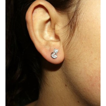 RMB|925 silver cat earrings kitty white zircons stylized kitten contrariè NALBORI