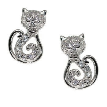 RMB|orecchini argento 925 gatto micio zirconi bianchi gattino stilizzato contrariè