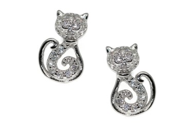 RMB|orecchini argento 925 gatto micio zirconi bianchi gattino stilizzato contrariè