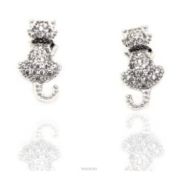 RMB|women's earrings 925 silver cat kitten contrariè pavé of white cubic zirconia