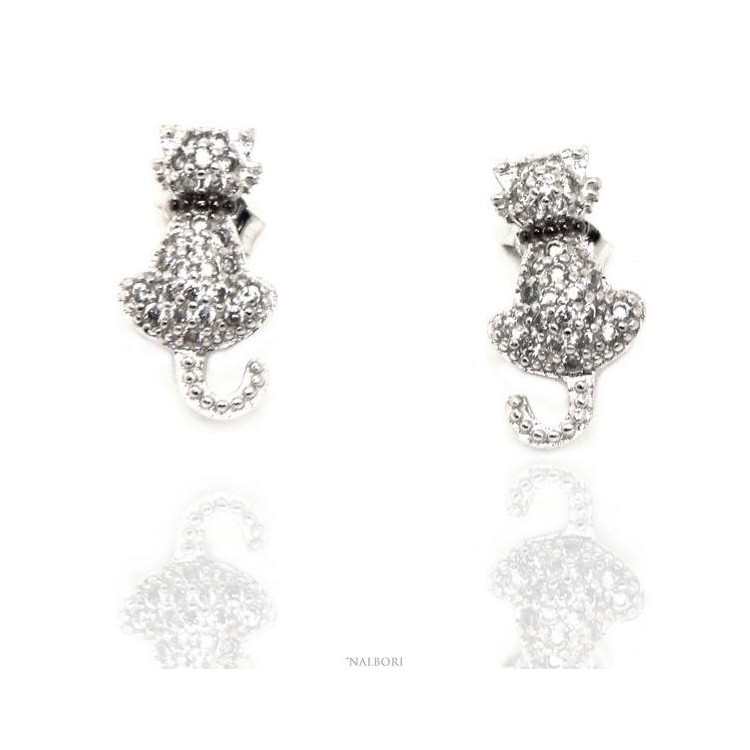 RMB|women's earrings 925 silver cat kitten contrariè pavé of white cubic zirconia