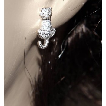 RMB|women's earrings 925 silver cat kitten contrariè pavé of white cubic zirconia