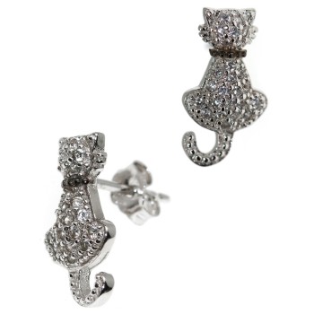 RMB|orecchini gatto gattino argento 925 con zirconi bianchi stilizzato contrariè