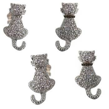 RMB|925 silver kitten cat earrings with white stylized contrariè zircons