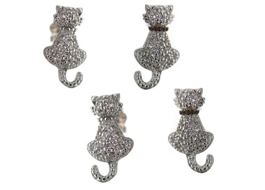 RMB|orecchini gatto gattino argento 925 con zirconi bianchi stilizzato contrariè